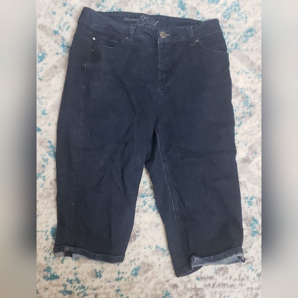 Bermuda denim shorts Women's CELEBRITY GOLD Dark Denim Wash Size 10 5 Pocket Ber